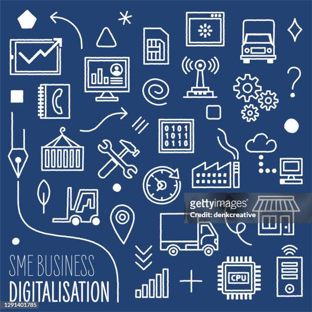 sme business digitalization content marketing design - revolution icon stock illustrations