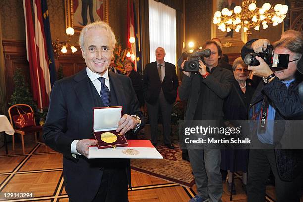 Spanish tenor Jose Carreras receives Golden Honorary Medal of Vienna on October 13, 2011 in Vienna, Austria.