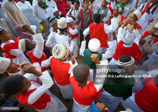 Muslim men celebrating the Maulid festival, Lamu County, Lamu, Kenya on March 5, 2011 in Lamu, Kenya.