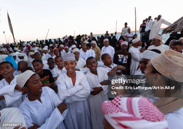 Muslim men celebrating the Maulid festival, Lamu County, Lamu, Kenya on March 5, 2011 in Lamu, Kenya.