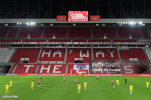 Play gets under way infront of the 'Ha' way the Lads' logo on the empty stand seating during the Sky Bet League One match between Sunderland and AFC...