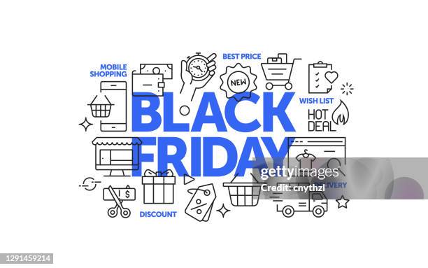 illustrazioni stock, clip art, cartoni animati e icone di tendenza di stile linea banner web black friday. illustrazione vettoriale di design moderno per banner web, intestazione del sito web, ecc. - venerdì