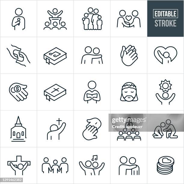 worship thin line icons - editable stroke - priest money stock illustrations