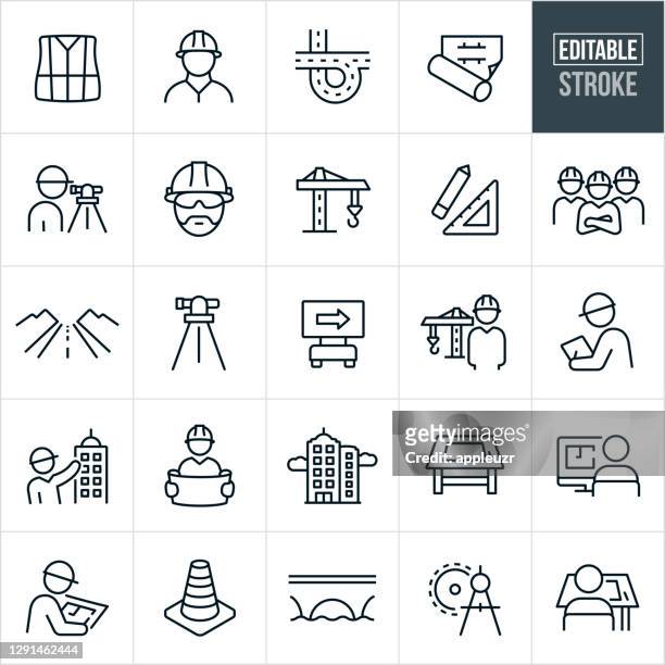 engineering thin line icons - editable stroke - built structure stock illustrations
