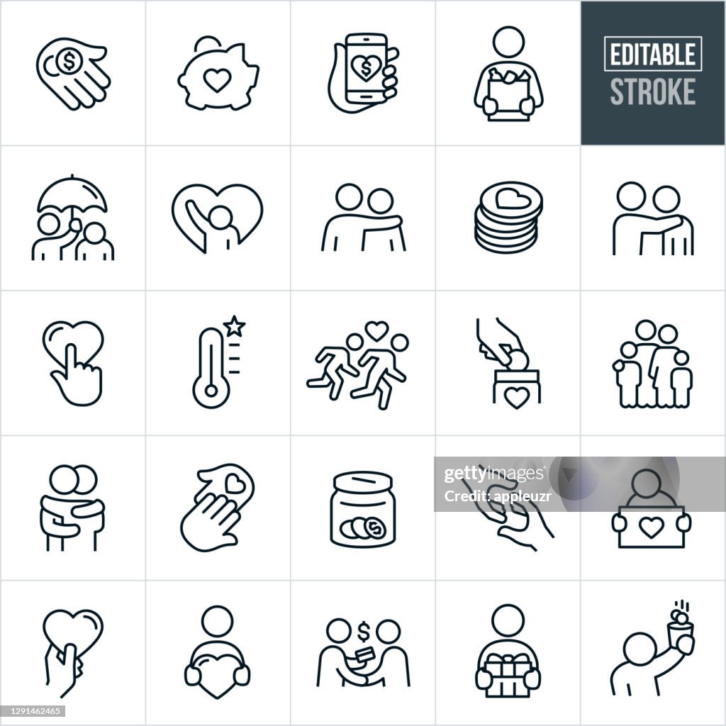 Charitable Giving Line Icons - Editable Stroke