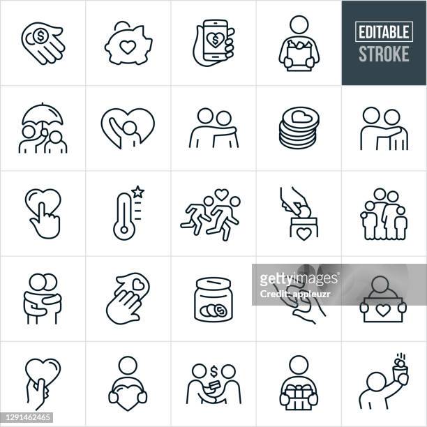 charitable giving line icons - editable stroke - humanitäre hilfe stock-grafiken, -clipart, -cartoons und -symbole