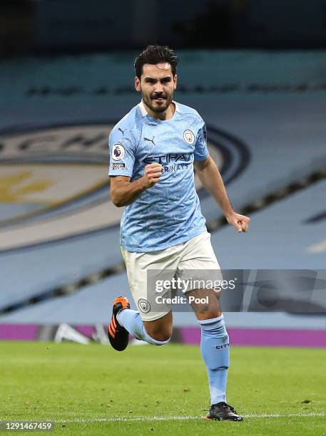 Ilkay Guendogan of Manchester City celebrates after scoring their team's first goal during the Premier League match between Manchester City and West...