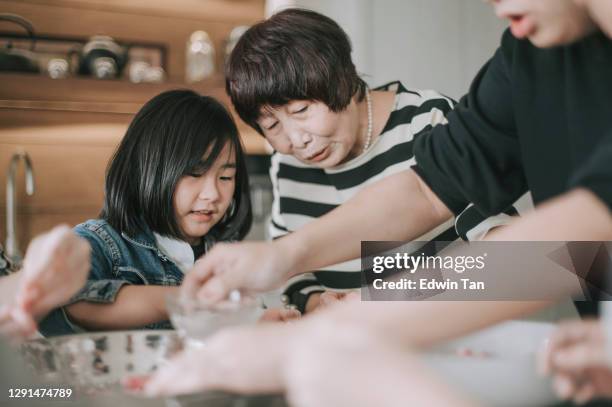 chinese family prepares chinese food tang yuan glutinous rice ball for chinese new year reunion dinner - heritage festival presented stock pictures, royalty-free photos & images