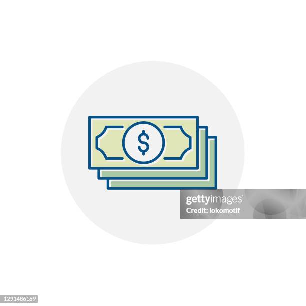 lineal color flat dollar paper currency icon - checking account atm stock illustrations