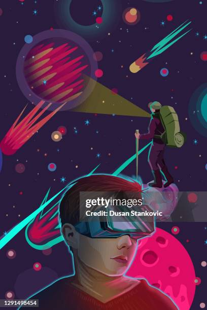boy playing virtual reality games - gamer stock illustrations