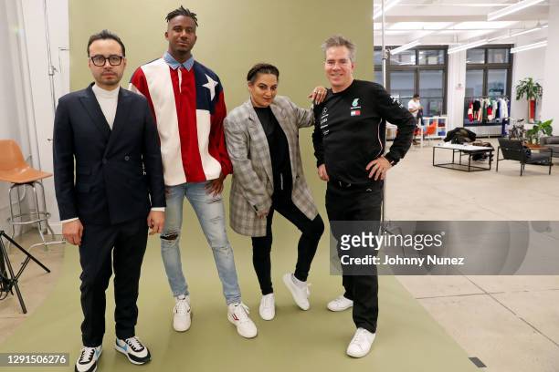 Carlos Campos, Lewis Brinson, Sandra Madjdi, and Andy Hilfiger attend the Andy Hilfiger Vintage Collection photo shoot at Carlos Campos New York on...