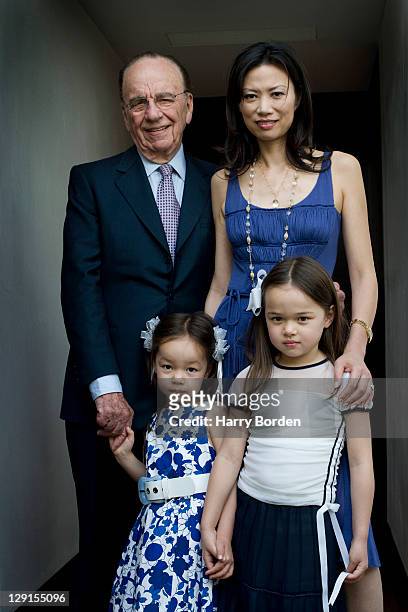 Founder, chairman and CEO of News Corporation, Rupert Murdoch is photographed with his wife Wendi Deng and their two children Grace and Chloe for...