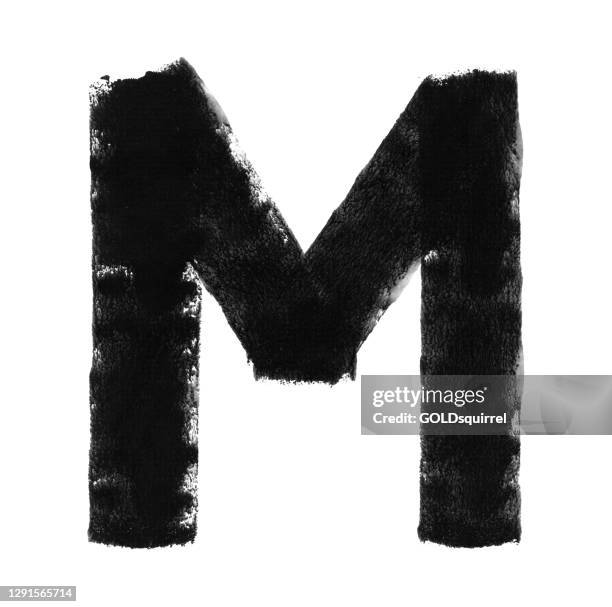 four straight lines creating a capital letter m - single object isolated on white paper background with visible imperfections with unique painterly effect and texture - vector illustration made by hand black paint and paint roller - raw acrylic stock illustrations