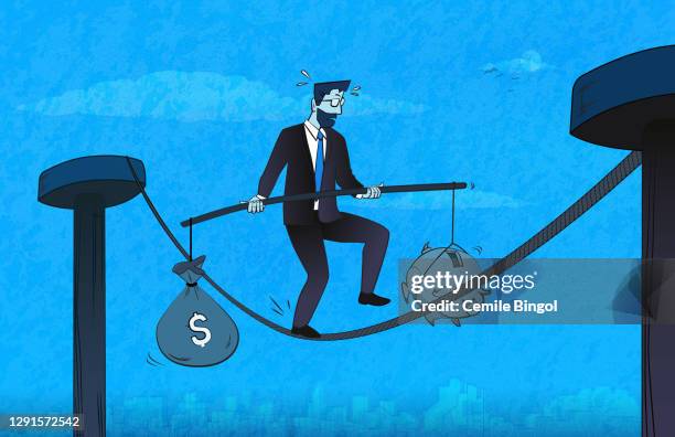 balancing the commercial finance - scary heights background stock illustrations