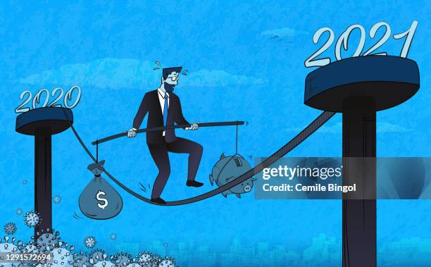 balancing the commercial finance and coronavirus effects - scary heights background stock illustrations