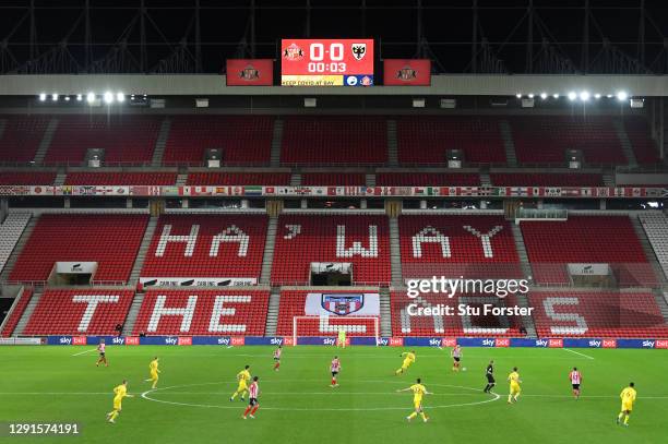 Play gets under way infront of the 'Ha' way the Lads' logo on the empty stand seating during the Sky Bet League One match between Sunderland and AFC...