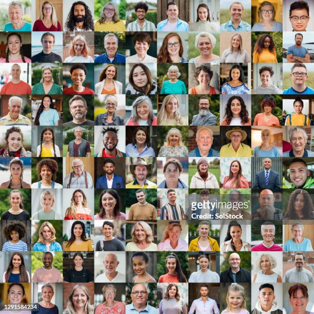 collage di 100 volti unici - multiracial group foto e immagini stock