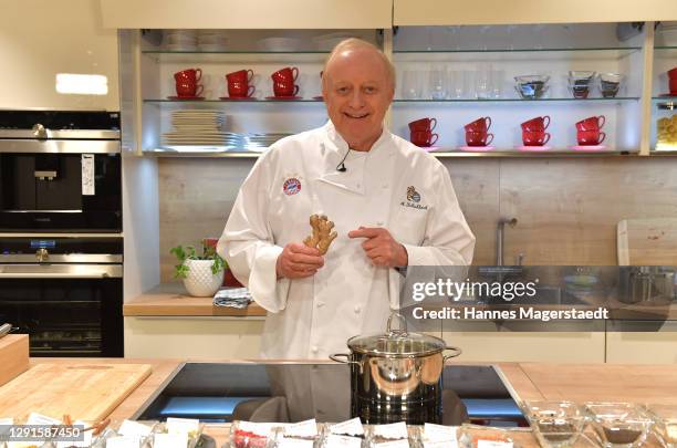 In this image released on December 16, Alfons Schuhbeck host a live cooking show on November 28, 2020 at Moebel Hoeffner in Munich, Germany.