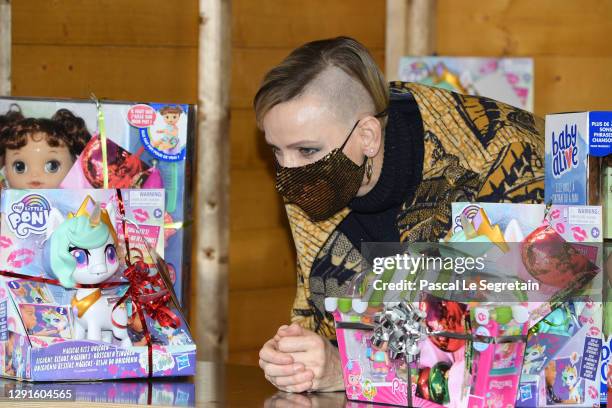 Princess Charlene of Monaco attends the Christmas gift distribution on December 16, 2020 in Monaco, Monaco.