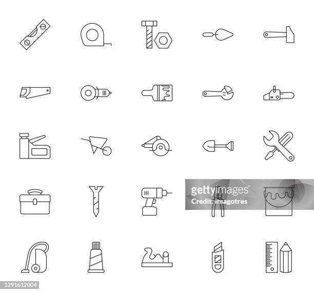 ilustraciones, imágenes clip art, dibujos animados e iconos de stock de conjunto de iconos de inicio y herramientas - tuerca