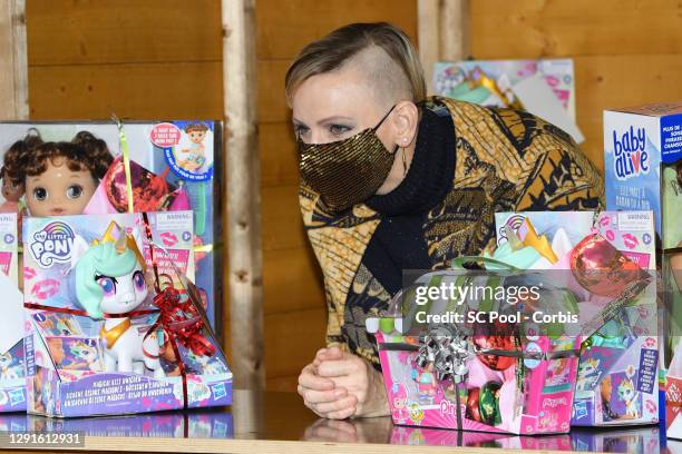 Princess Charlene of Monaco attends the Christmas gift distribution on December 16, 2020 in Monaco, Monaco.