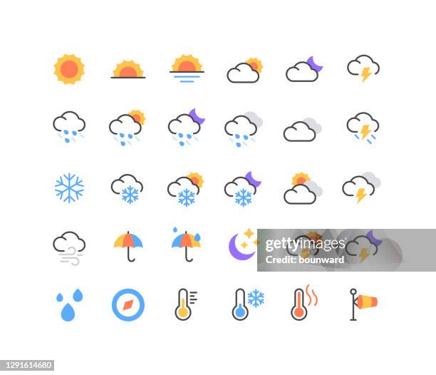 illustrations, cliparts, dessins animés et icônes de ensemble d’icônes météorologiques - element