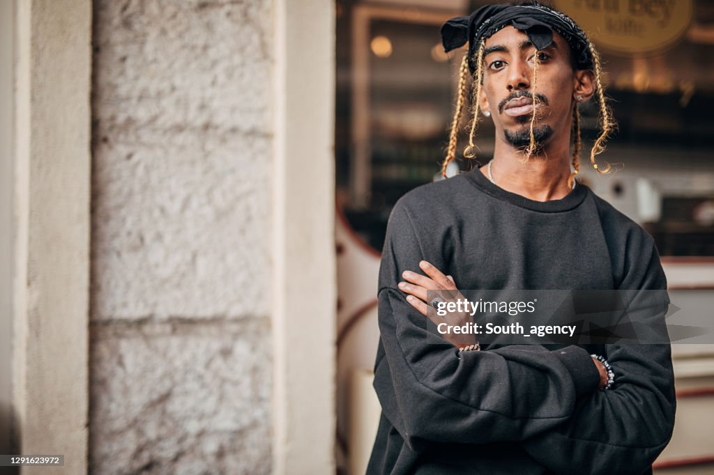 Young Spring Underground Rapper Portrait Of One Young Rapper Outdoors In The City High-Res Stock Photo ...