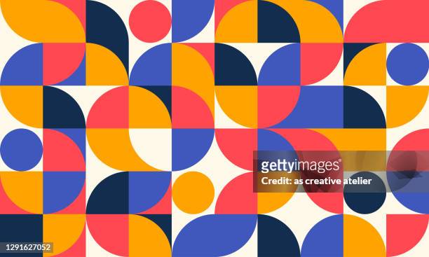 abstract geometric pattern artwork. retro colors and white background. - circle stock illustrations