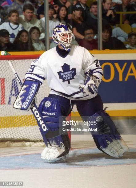 Felix Potvin of the Toronto Maple Leafs skates against the Florida Panthers during NHL preseason game action on September 28, 1996 at Maple Leaf...