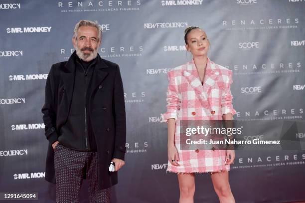 Imanol Arias and Ester Exposito attend 'Renaceres' premiere at Gran Teatro Principe Pio on December 16, 2020 in Madrid, Spain.