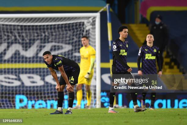 Isaac Hayden of Newcastle United reacts after the fifth goal for Leeds United during the Premier League match between Leeds United and Newcastle...