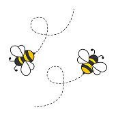 Flying cute bees with dotted route.