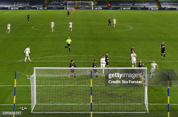 Ezgjan Alioski of Leeds United scores their team's fourth goal during the Premier League match between Leeds United and Newcastle United at Elland...