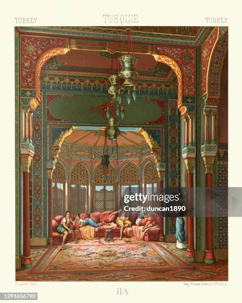 stockillustraties, clipart, cartoons en iconen met ottomaanse rijk, harem kamer in een paleis, 19e eeuw - ottomaanse-rijk