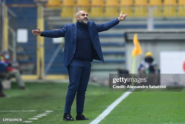 Fabio Liverani head coach of Parma Calcio gestures during the Serie A match between Parma Calcio and Cagliari Calcio at Stadio Ennio Tardini on...