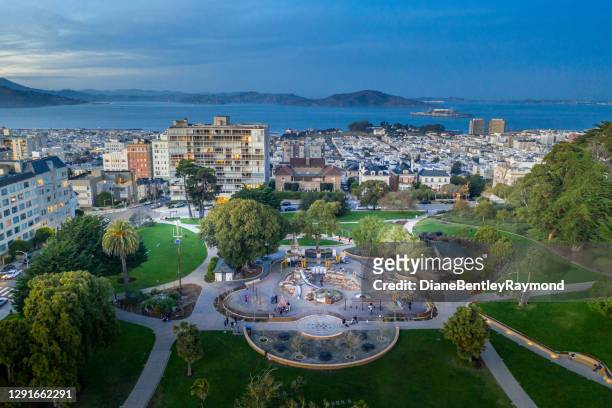 aerial view above lafayette park in san francisco - san francisco stock pictures, royalty-free photos & images