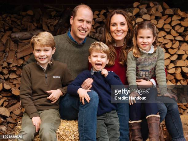 This handout image provided by Kensington Palace on December 16 2020 of the 2020 Christmas card of the Duke and Duchess of Cambridge, features an...