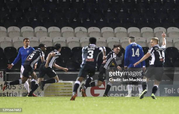 Conor McCarthy of St Mirren celebrates after scoring their team's third goal during the Betfred Cup Quarter-Final match between St Mirren and Rangers...