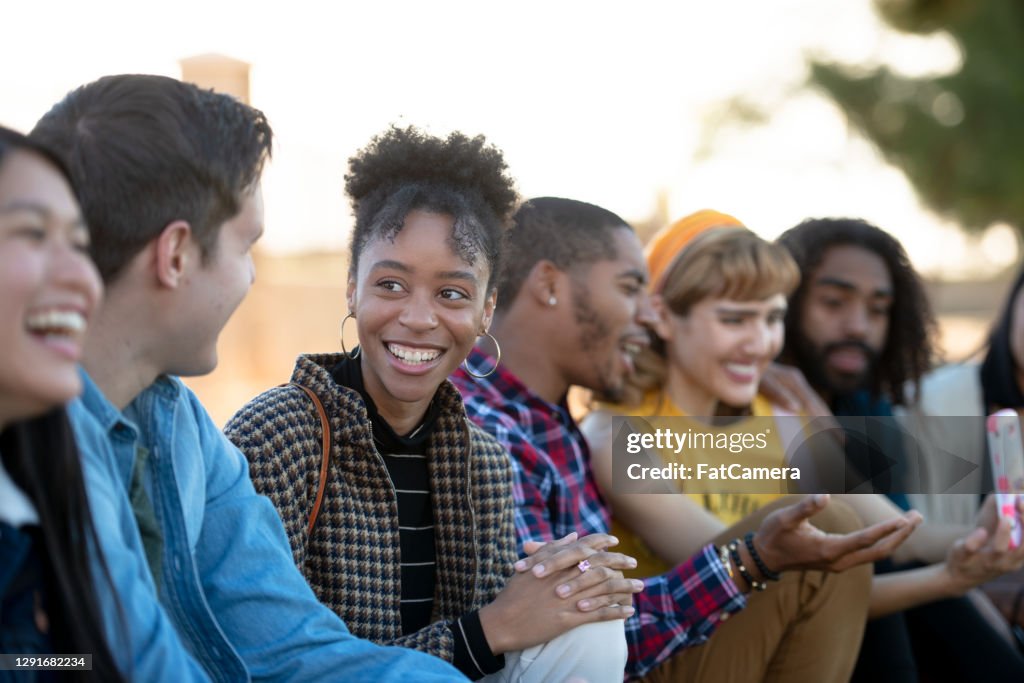 African American female university student with friends