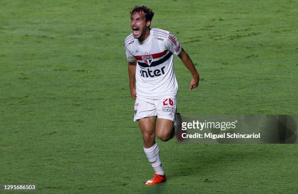 Igor Gomes of Sao Paulo celebrates after scoring his team´s first goal during a match between Sao Paulo and Atletico MG as part of Brasileirao Series...