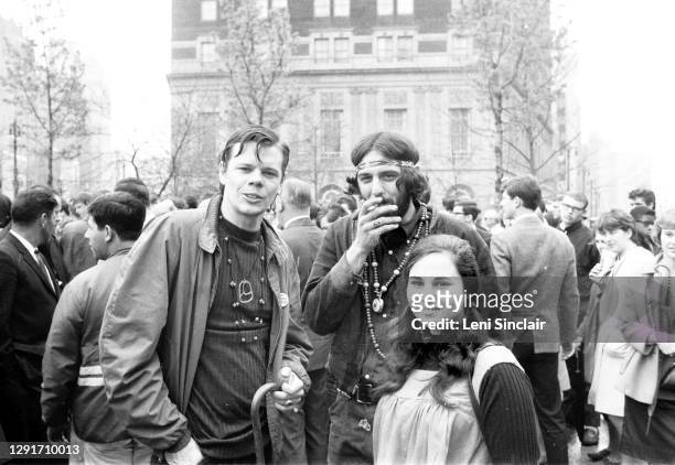 White Panther member Emil Bacilla with Joe and Rosann Mulkey at Kennedy Square in Detroit, Michigan, in 1967.