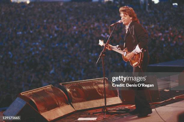 Paul McCartney performing at the Knebworth Festival, Hertfordshire, 30th June 1990.