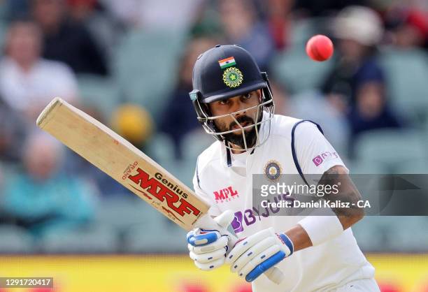 Virat Kohli of India bats during day one of the First Test match between Australia and India at Adelaide Oval on December 17, 2020 in Adelaide,...