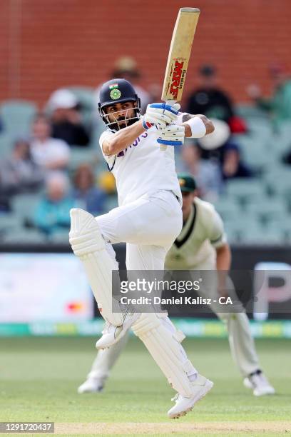 Virat Kohli of India bats during day one of the First Test match between Australia and India at Adelaide Oval on December 17, 2020 in Adelaide,...