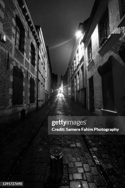 alley in mons by night - mons hainaut imagens e fotografias de stock