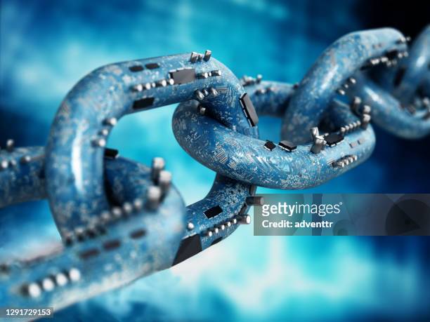 electronic components on pcb textured chain parts. blockchain and crypto currency concept - blockchain crypto stock pictures, royalty-free photos & images