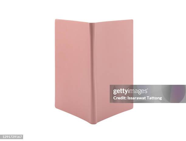 pink blank vertical book cover standing isolated on white background - book mockup stock pictures, royalty-free photos & images