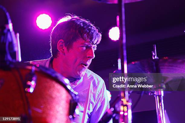 Patrick Carney of The Black Keys perform at the launch of T-Mobile's new Android-Powered Samsung Galaxy S II and HTC Amaze 4G at Espace on October...