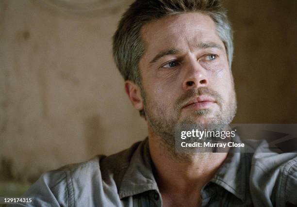 American actor Brad Pitt on location in Morocco for the filming of 'Babel', 2005. The film was directed by Alejandro Gonzalez Inarritu. In this scene...