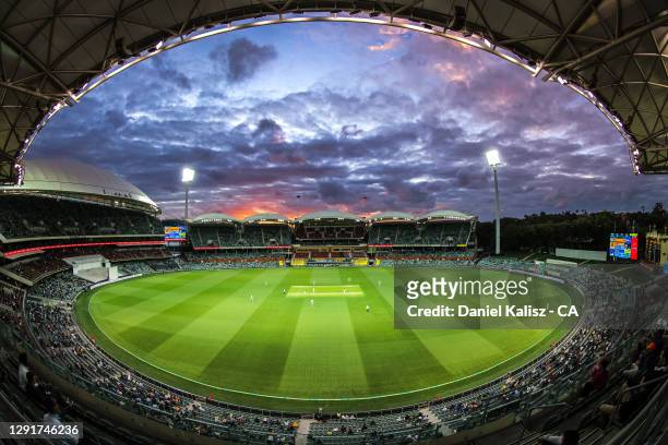 General view of play during day one of the First Test match between Australia and India at Adelaide Oval on December 17, 2020 in Adelaide, Australia.